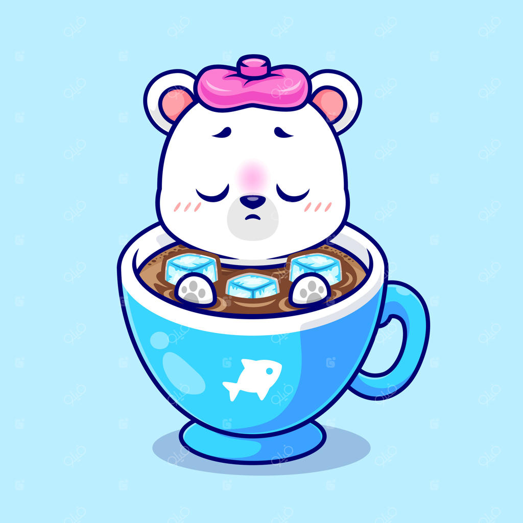 تب قهوه با خرس قطبی بامزه در کارتون