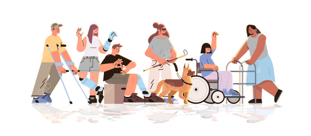 گروهی از جوانان معلول که با احساس مثبت و اعتماد به نفس ایستاده‌اند - مفهوم افراد دارای معلولیت