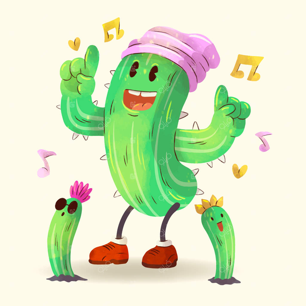 تصویر کارتونی کاکتوس با آبرنگ