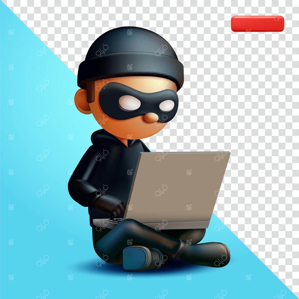 سارق با لپ‌تاپ، سه‌بعدی. مناسب برای امنیت