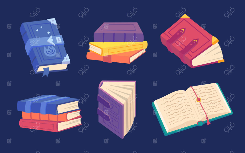 مجموعه‌ای متنوع از کتاب‌های مصور رنگارنگ به صورت وکتور حرفه‌ای