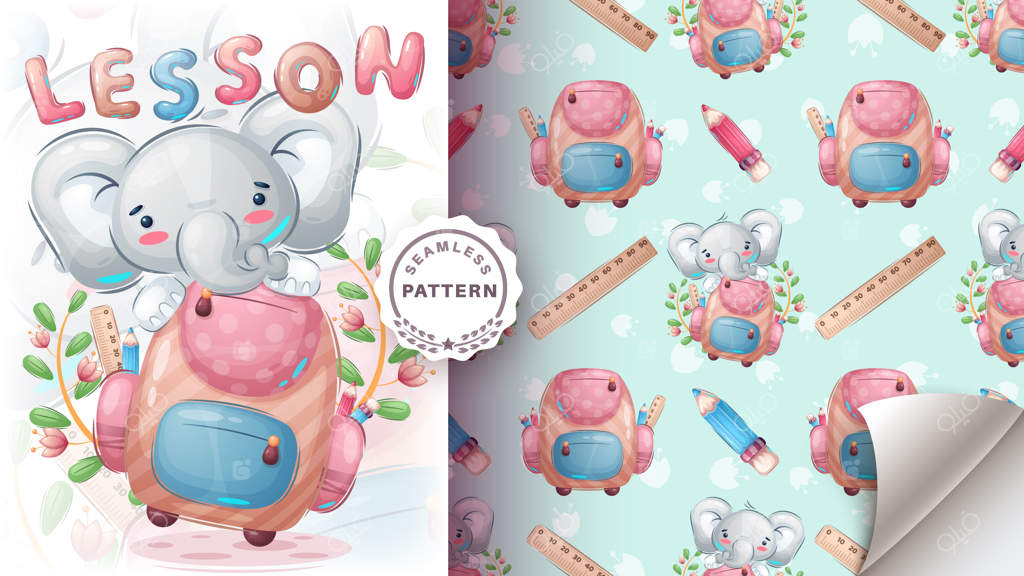 فیل در مدرسه - پترن یکپارچه. وکتور EPS 10