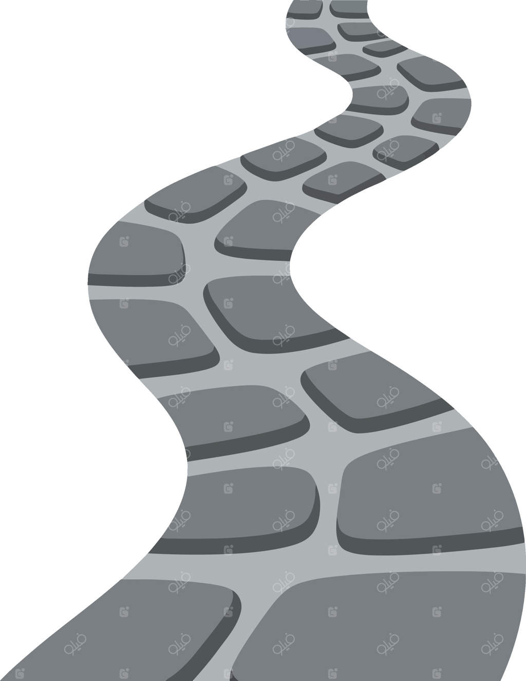 طراحی مسیر سنگفرش منحنی با سنگ‌های نامنظم و رنگ خاکستری برای پروژه‌های منظرسازی و باغ