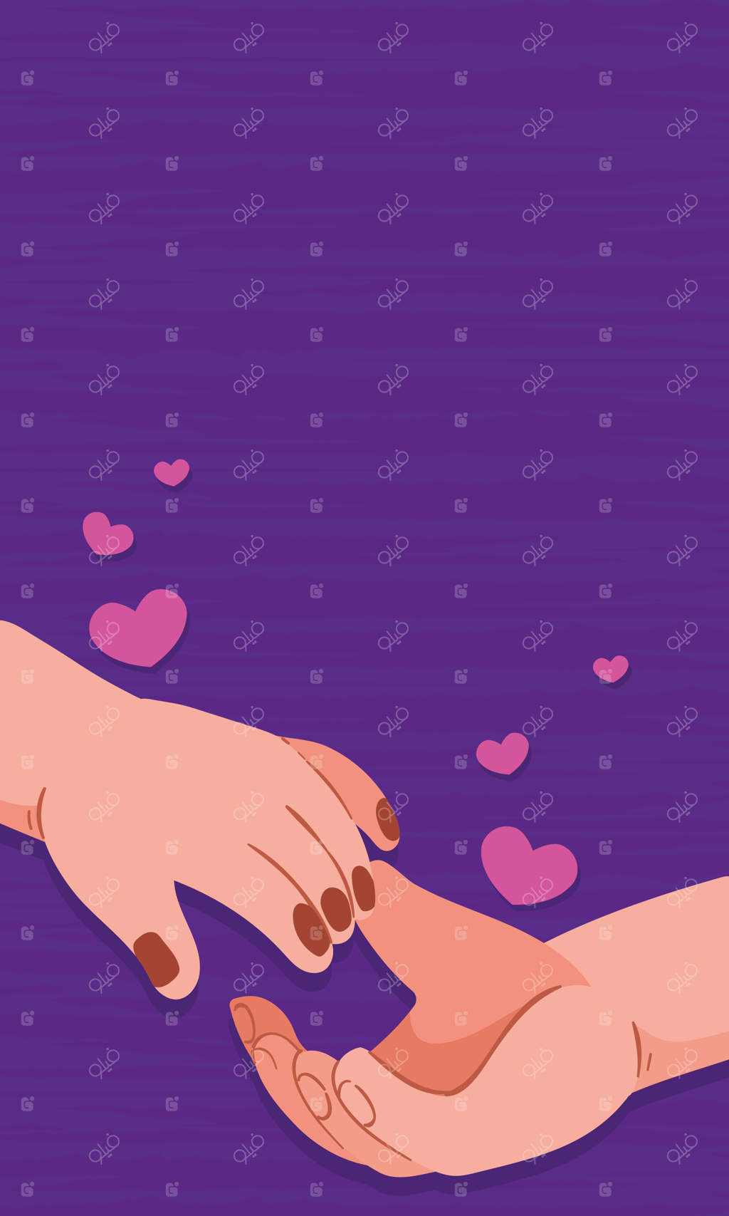 دست‌هایی در عشق با قلب‌های صورتی