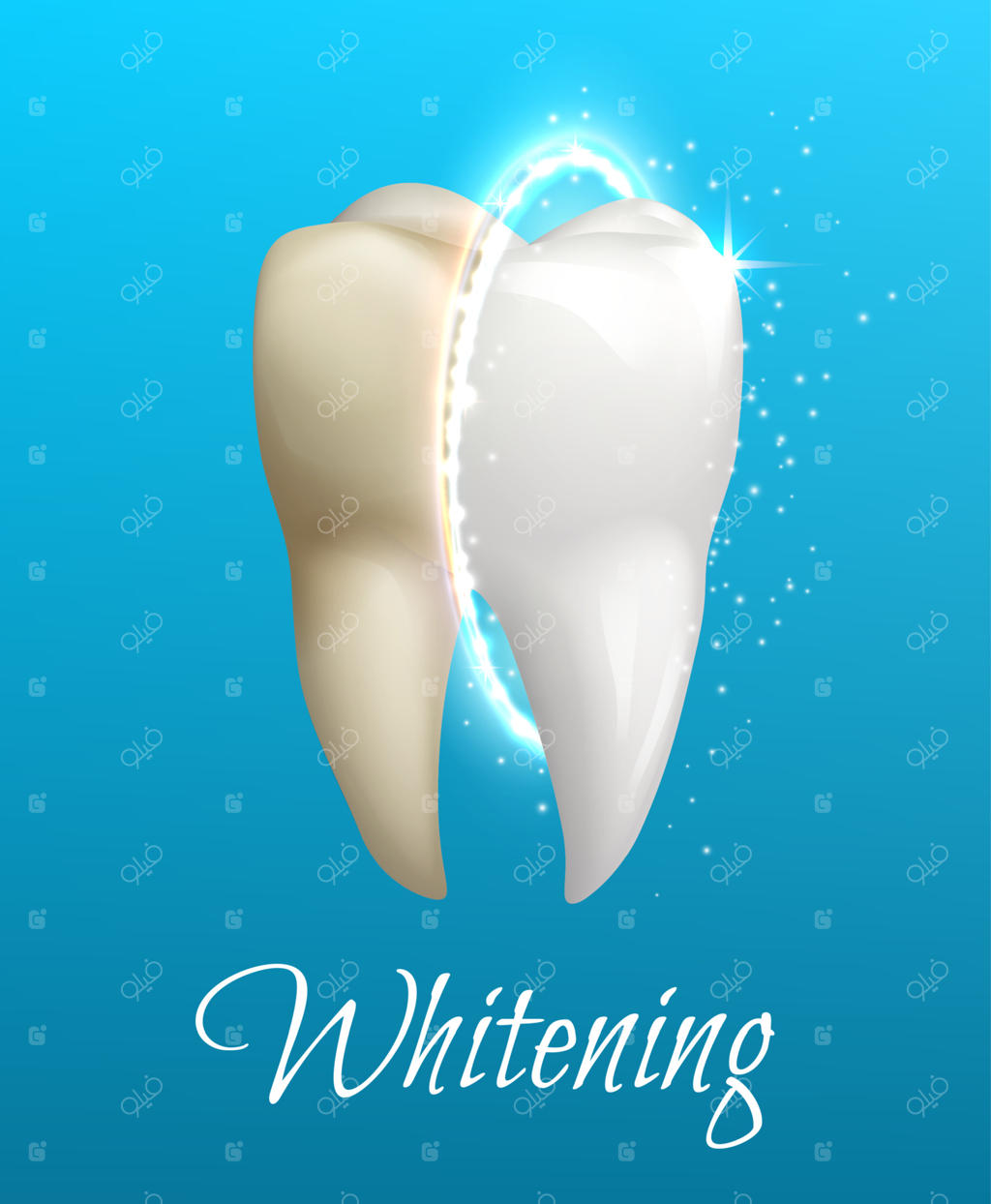 کانسپت سفید کردن دندان با دندان تمیز و لکه‌دار