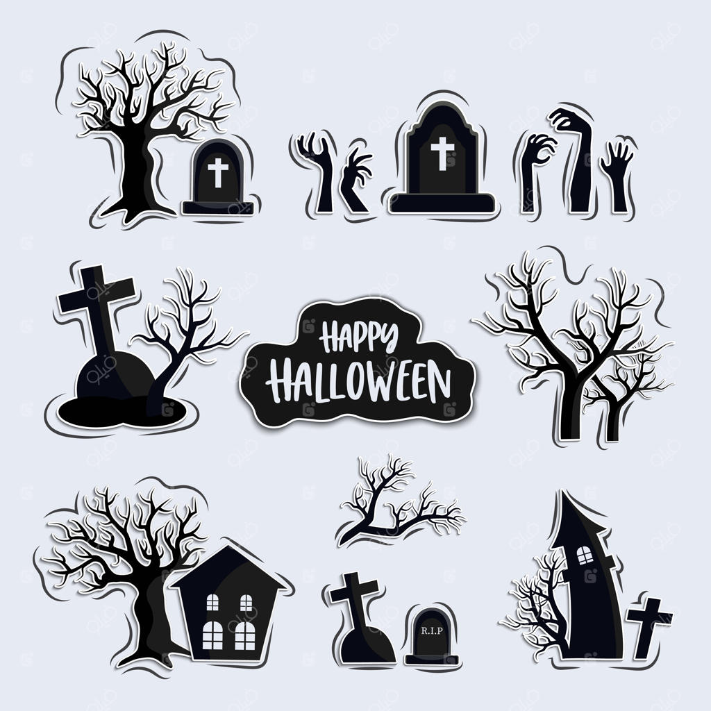 مجموعه کارتونی قبرستان‌ها، عناصر هالووین، جدا شده در پس‌زمینه