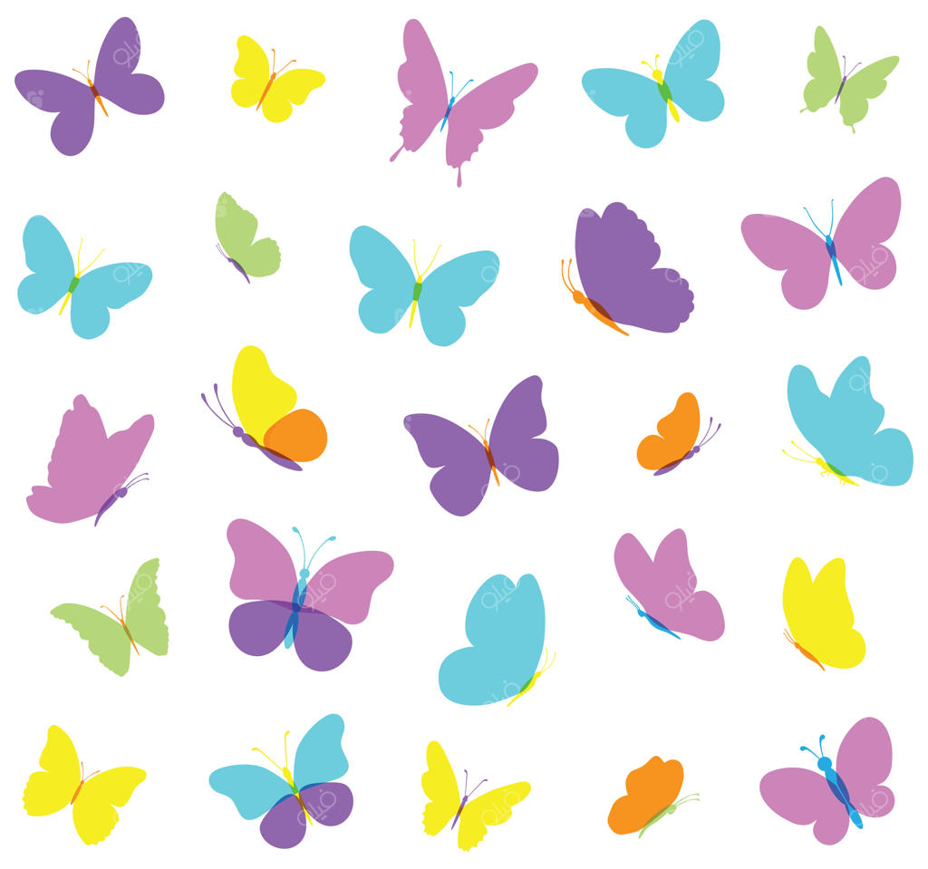 مجموعه کلیپ‌آرت و تصویرسازی آبرنگی پروانه‌های رنگارنگ، مناسب برای طراحی جشن سیسمونی