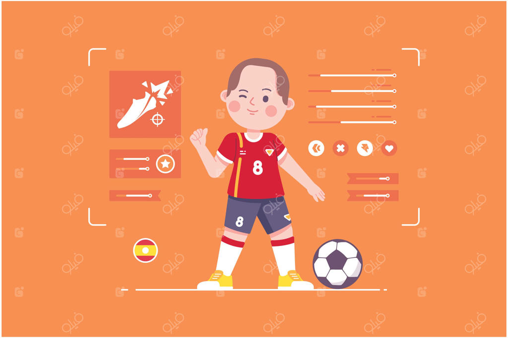 طراحی شخصیت بامزه بازیکن فوتبال اسپانیا