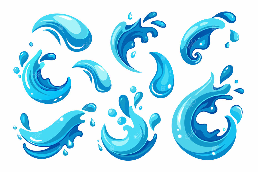 مجموعه پاشش آب آبی با نوشته Splashes