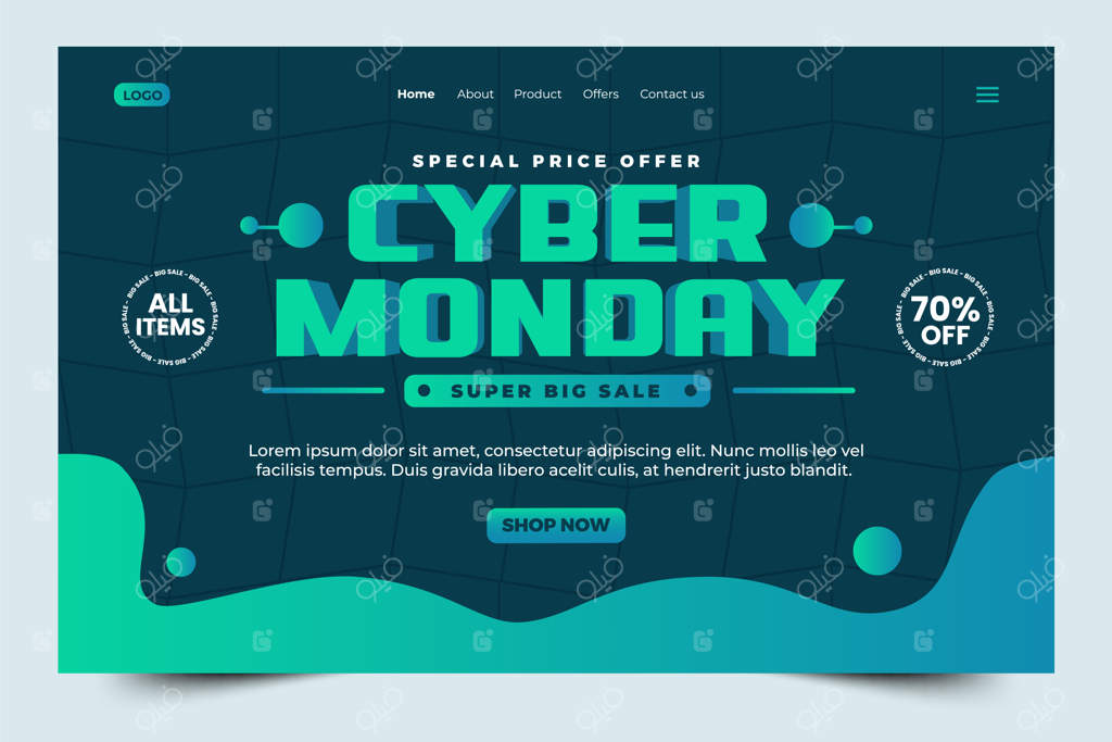 قالب طراحی صفحه فرود Cyber Monday به‌راحتی قابل تنظیم است