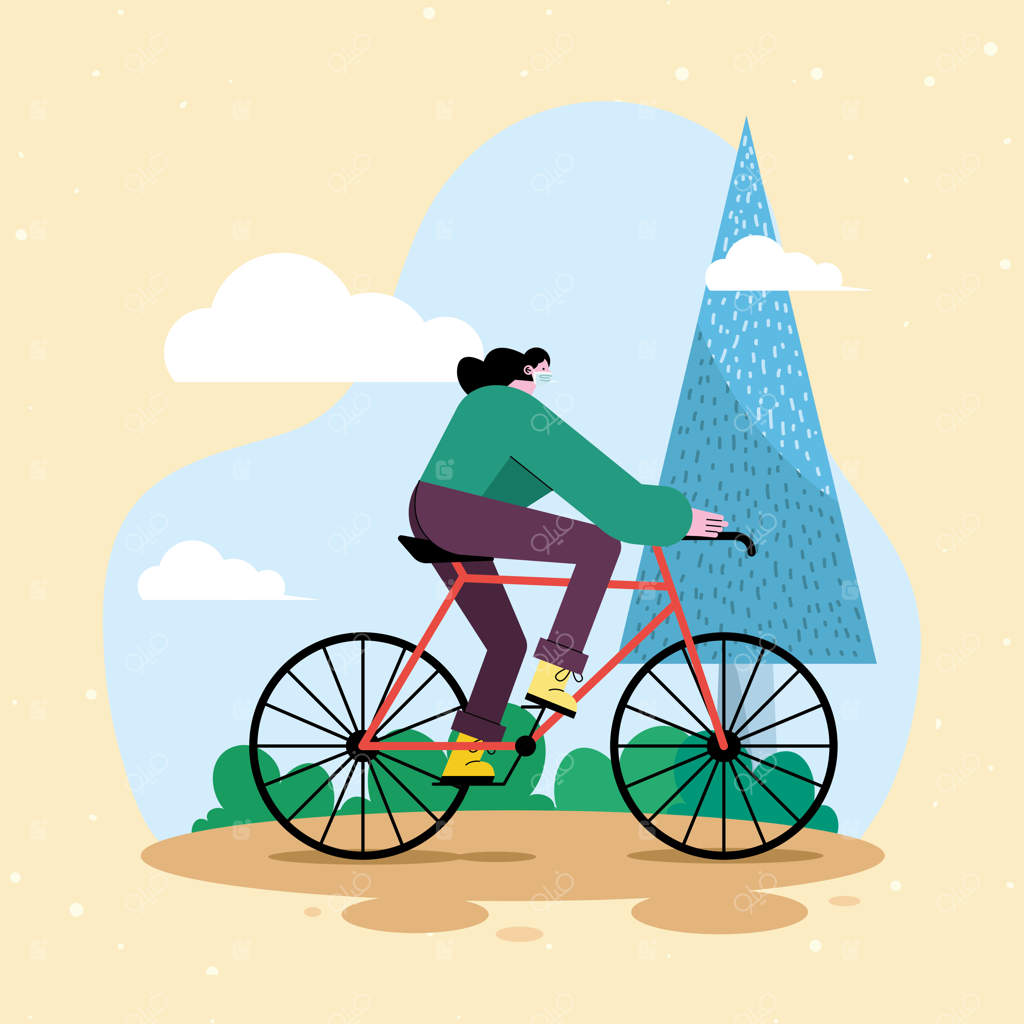 دختری با ماسک در حال دوچرخه‌سواری