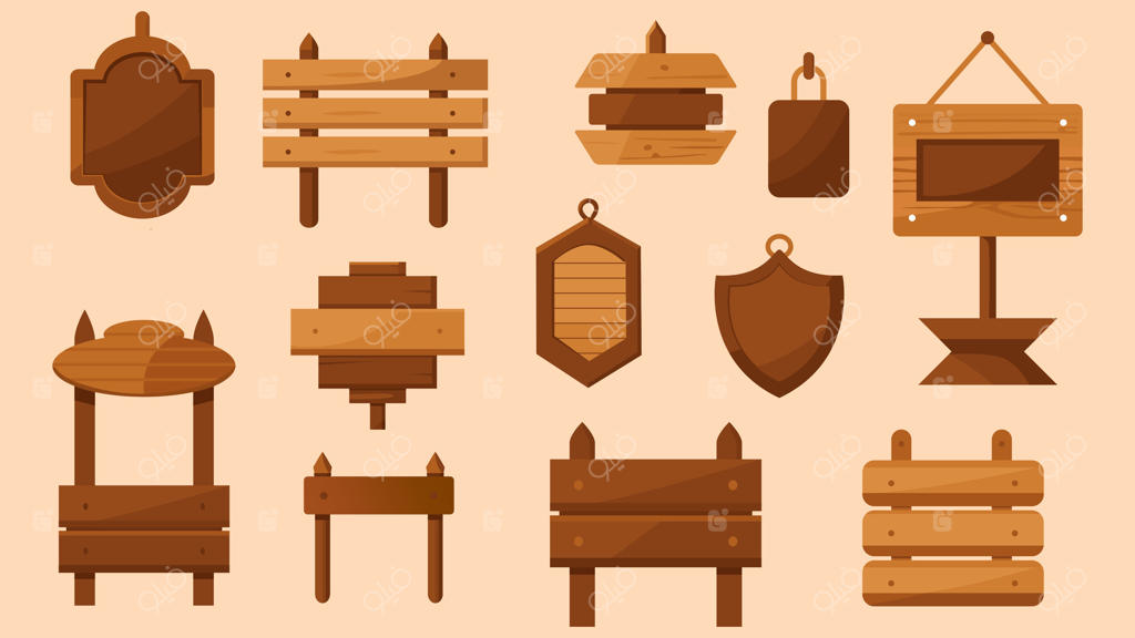 مجموعه‌ای از تابلوهای چوبی روستیک برای طراحی تابلوهای فضای باز