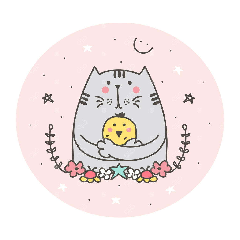 وکتور گربه و پرنده