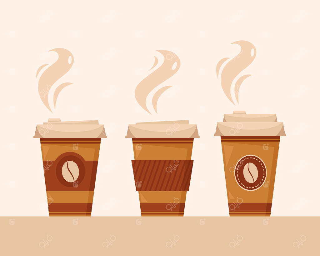 قهوه برای بردن. فنجان‌های کاغذی قهوه. زمان قهوه. به سبک ساده.