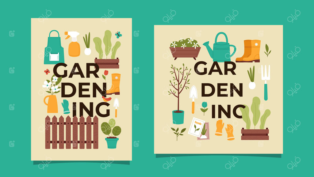 مجموعه بنر ابزارهای باغبانی: مزرعه، کشاورزی و باغ. تصویرسازی تخت.