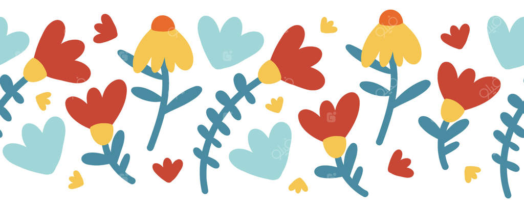 حاشیه بی‌وقفه گل‌های انتزاعی. گل‌ها، گیاهان و برگ‌های رنگارنگ دست‌کشیده. باغ‌های گیاه‌شناسی بهاری و تابستانی. طراحی مدرن. سبک ساده.