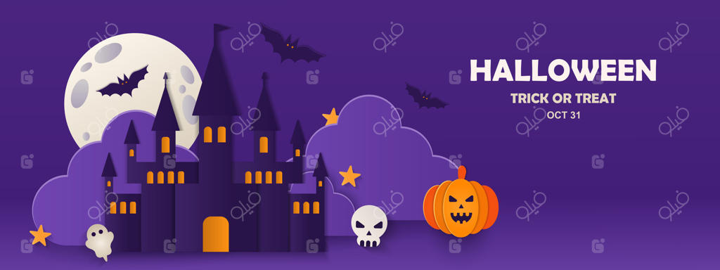 هالووین را با قصر وهم‌آور و دکورهای جشنواره‌ای وکتور حرفه‌ای جشن بگیرید