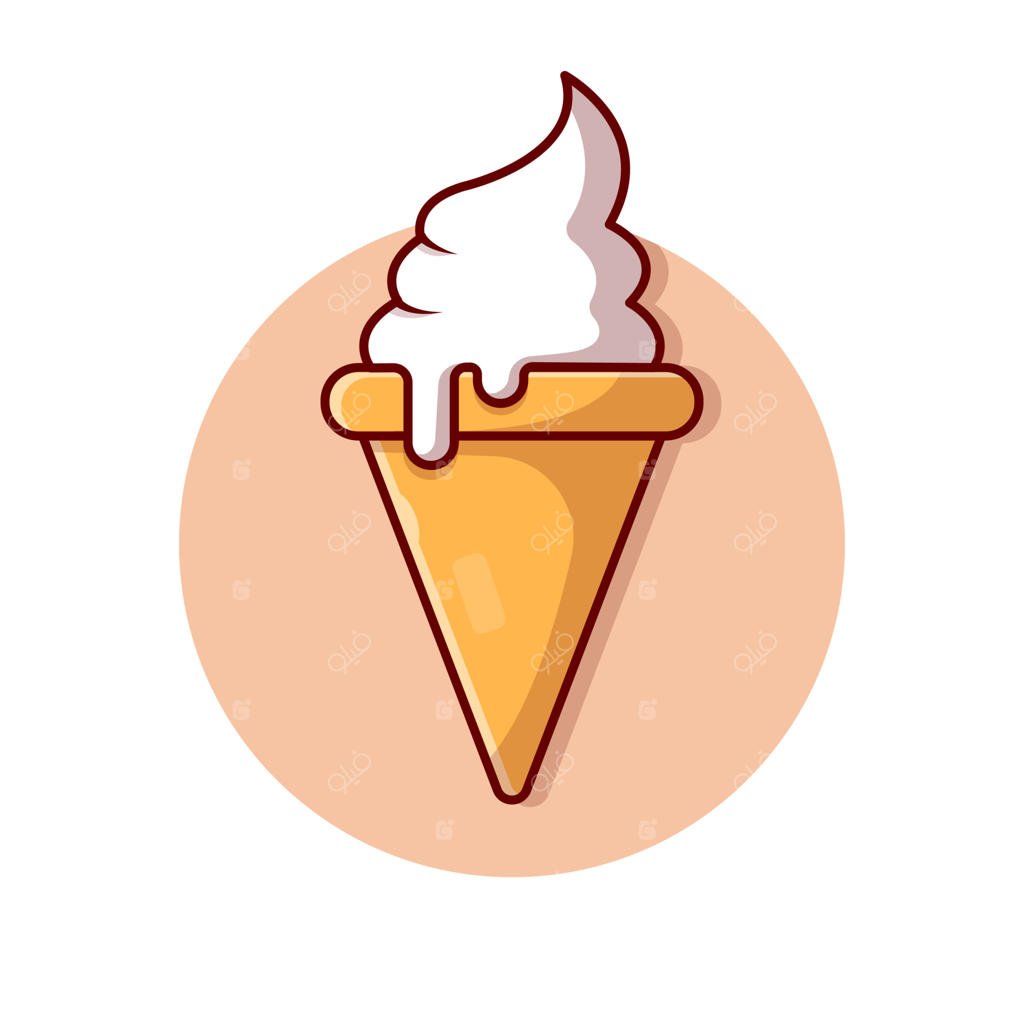 تصویر برداری کارتون بستنی قیفی. مفهوم آیکون غذا و نوشیدنی به صورت وکتور پرمیوم. به سبک کارتونی و تخت.