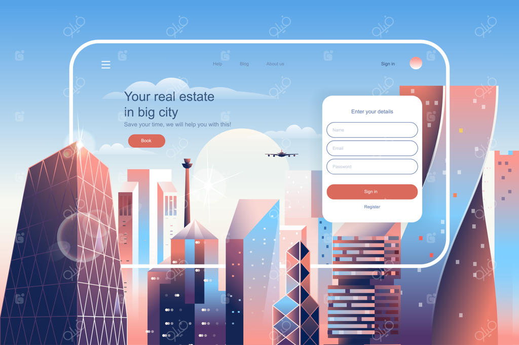 الگوی صفحه فرود املاک و مستغلات در شهرهای بزرگ - تصویر وکتور