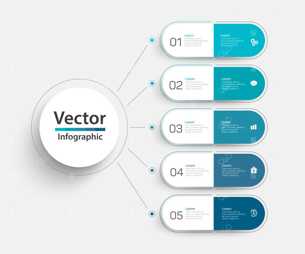 قالب اینفوگرافیک با ۵ گزینه یا مرحله