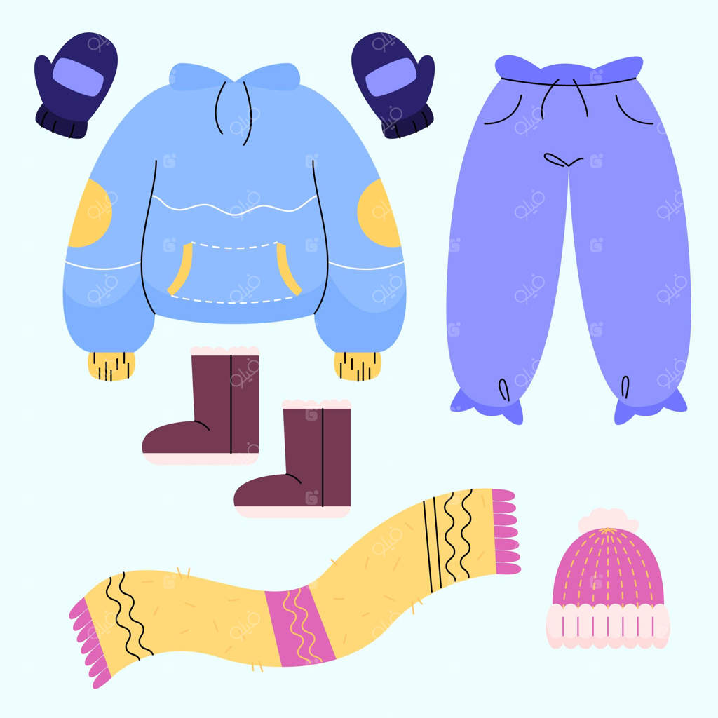 مجموعه لباس‌ها و ملزومات زمستانی ساده و ضروری