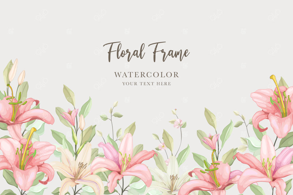 قاب گل‌دار با پس‌زمینه گل زنبق برای کارت‌ها و دکوراسیون‌های چندمنظوره