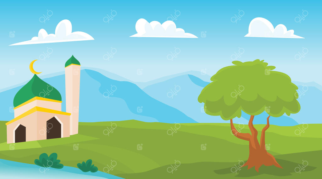 نمای مسجد با باغ سبز تازه، تصویرسازی تخت وکتور