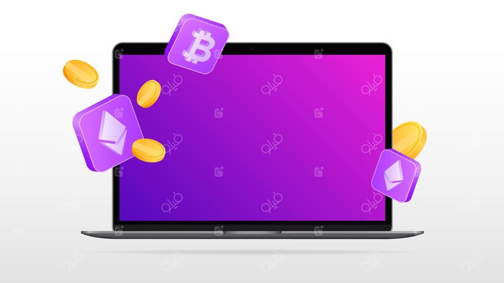 دید از جلو لپ‌تاپ - طرح مفهومی خلاقانه ارز دیجیتال به صورت برداری