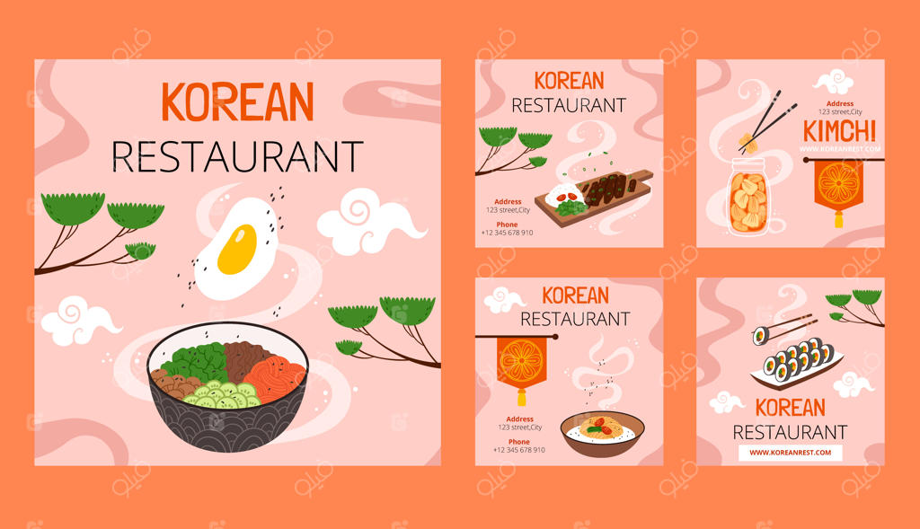 طراحی پست‌های اینستاگرام برای رستوران کره‌ای