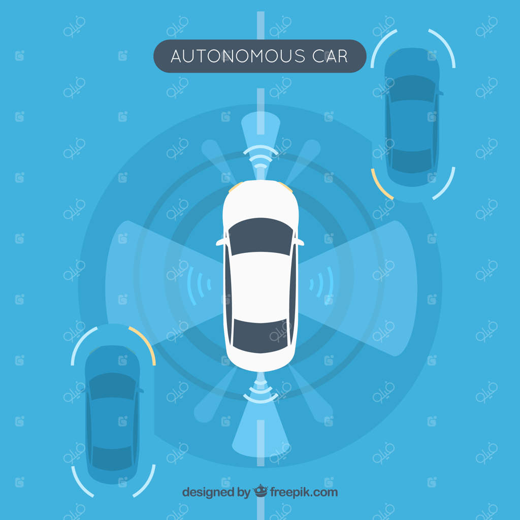 نمای بالا از خودروی خودران آینده‌نگر با طراحی تخت