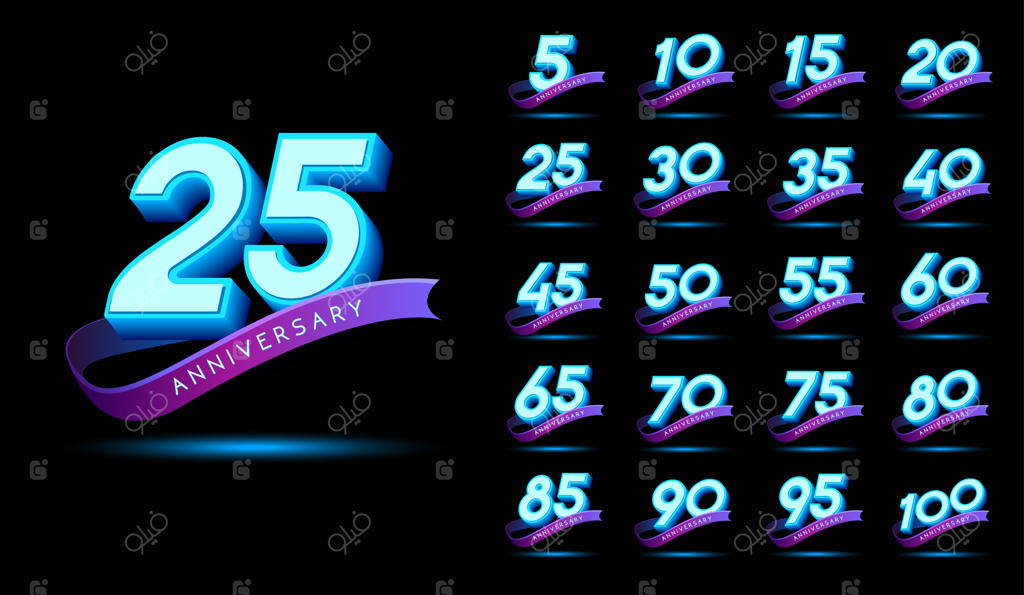 متن سه‌بعدی سالگرد با افکت درخشان - طراحی قالب جشنواره وکتور