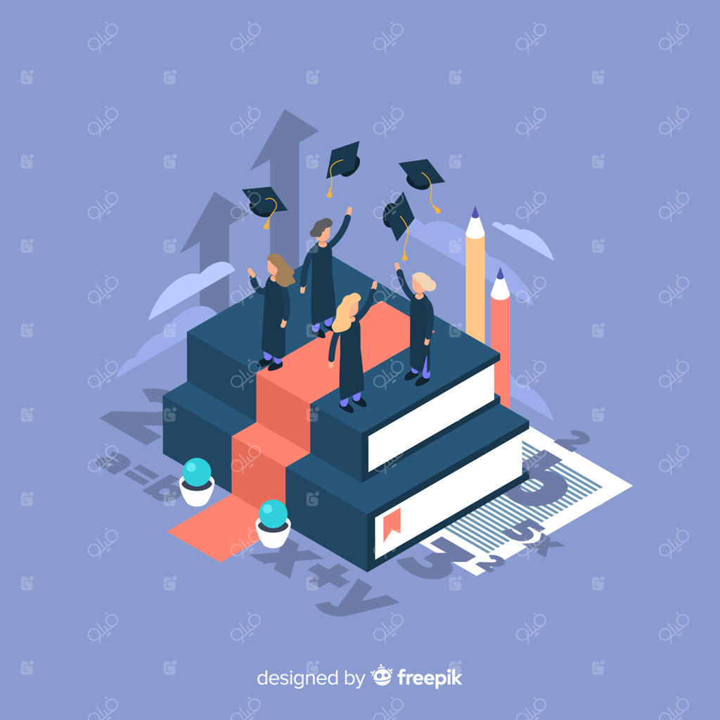 طرح مفهومی ایزومتریک دانشگاه با المان‌های آموزشی