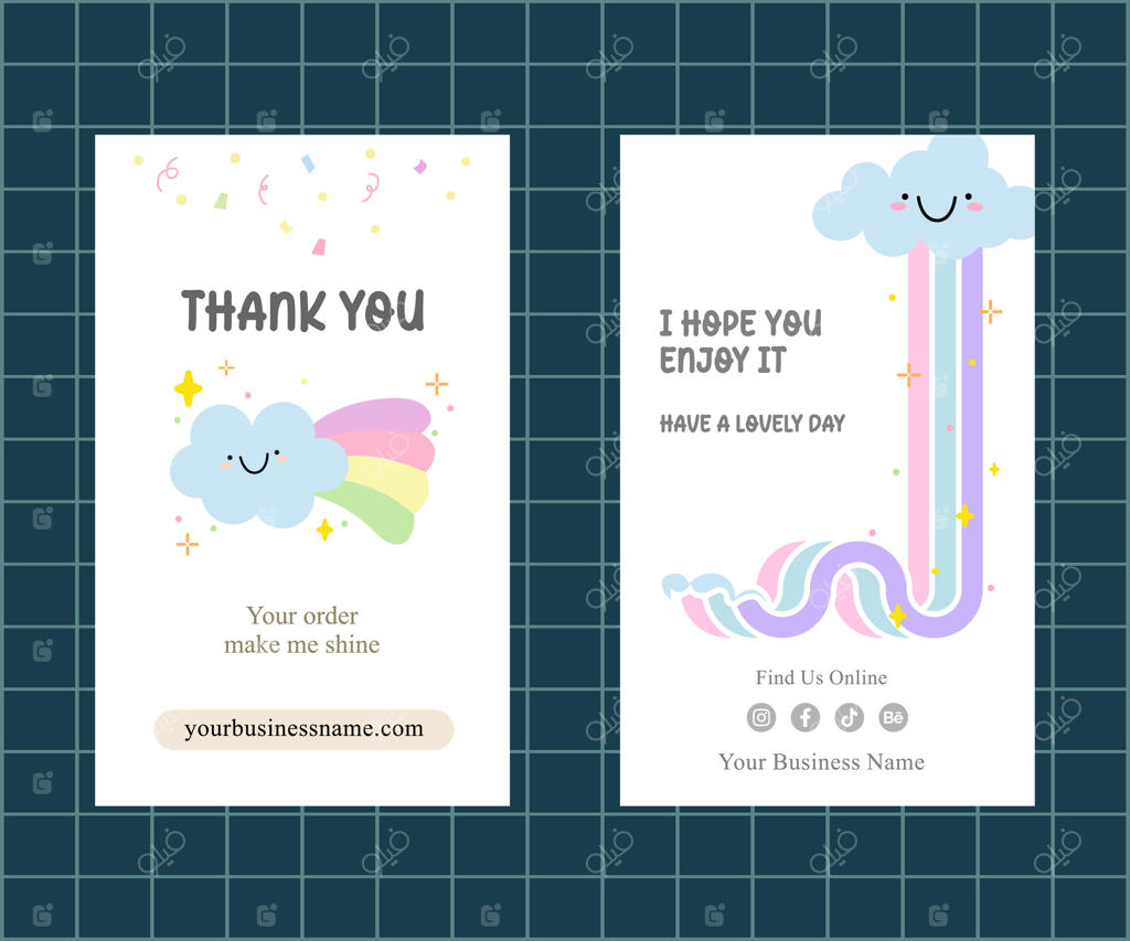 کارت تشکر بسته‌بندی کسب‌وکار با طرح ابر رنگین‌کمانی پاستلی