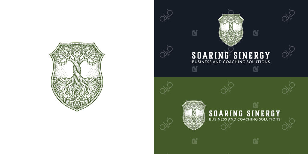 درخت پیچیده درون یک سپر نشان‌دهنده قدرت، رشد و حفاظت در مسیر دستیابی به بهترین زندگی با شناخت کامل پتانسیل فردی است.