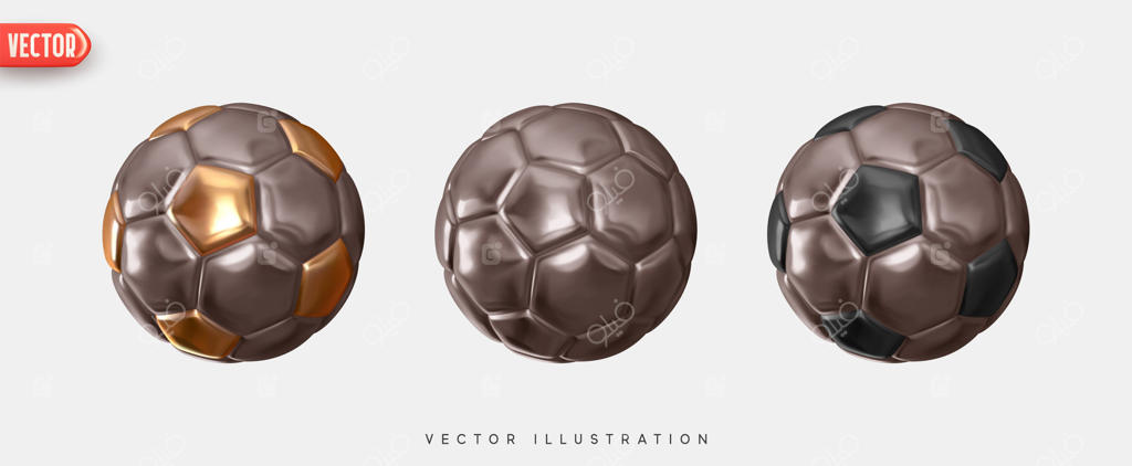 توپ فوتبال: طراحی سه‌بعدی واقع‌گرایانه. بافت چرمی رنگ نقره‌ای و مشکی. مدل‌سازی عناصر ورزشی روی زمینه سفید. تصویرسازی وکتور.