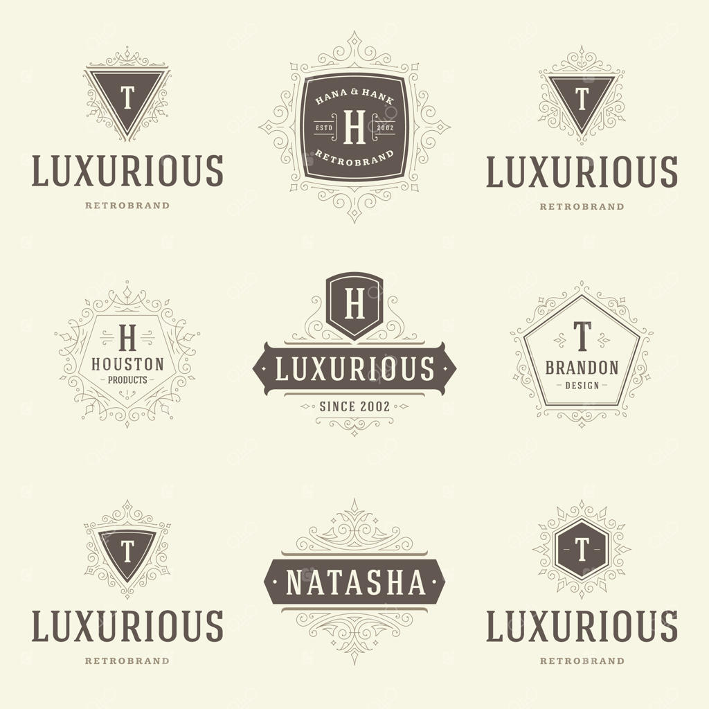 مجموعه قالب‌های لوگوهای وینتیج؛ قاب‌ها و حاشیه‌های تزئینی زیبا و کلاسیک.