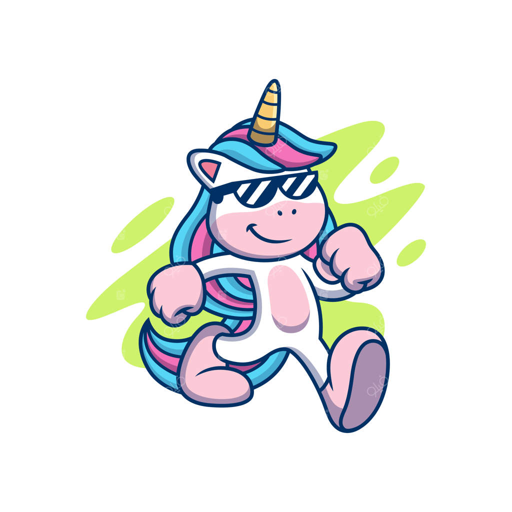 کارتون اسب تک‌شاخ با ژست بامزه. تصویر وکتور حیوان، جدا شده و ممتاز