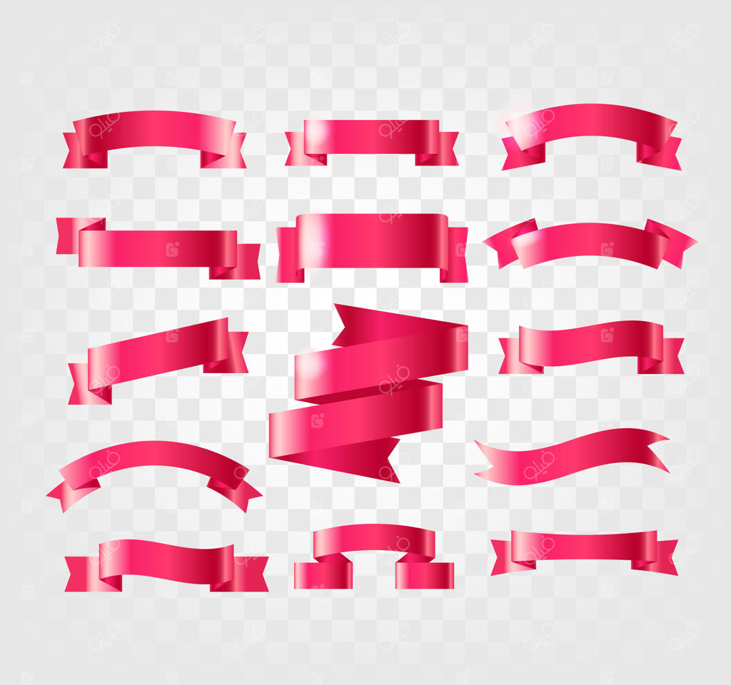 مجموعه روبان‌های قرمز جدا شده روی زمینه شفاف