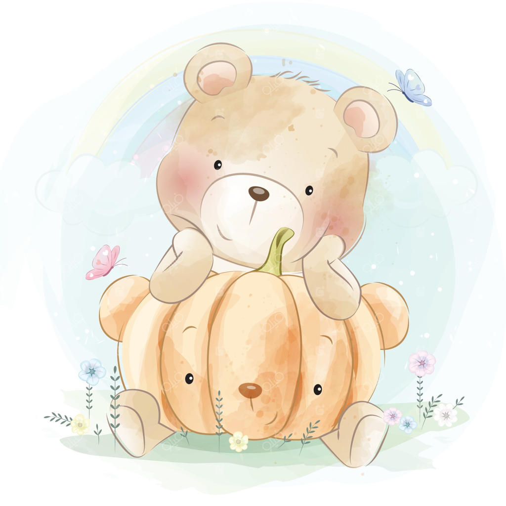 تصویرسازی خرس بامزه با طرح گل