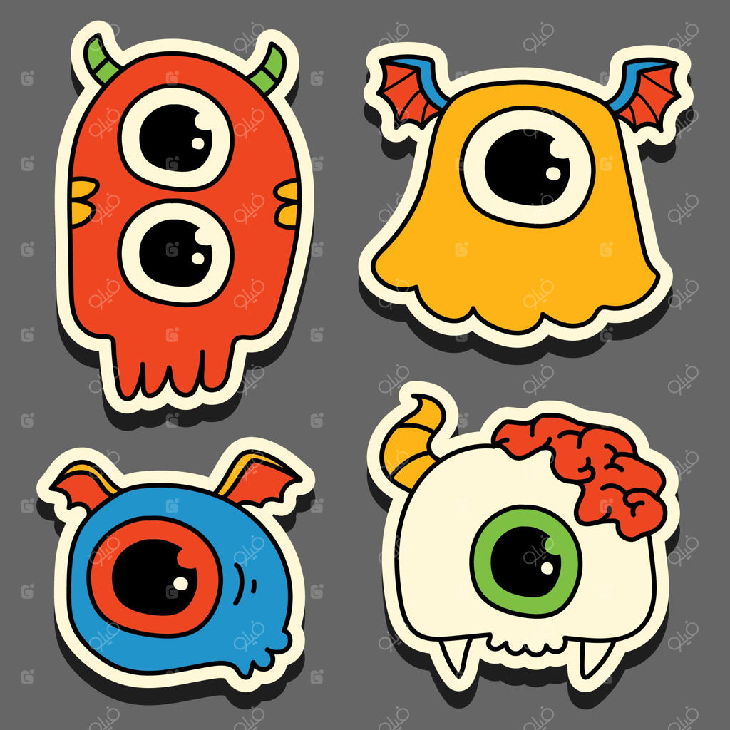 طراحی استیکر هالووین به سبک دودل و کارتون دستی