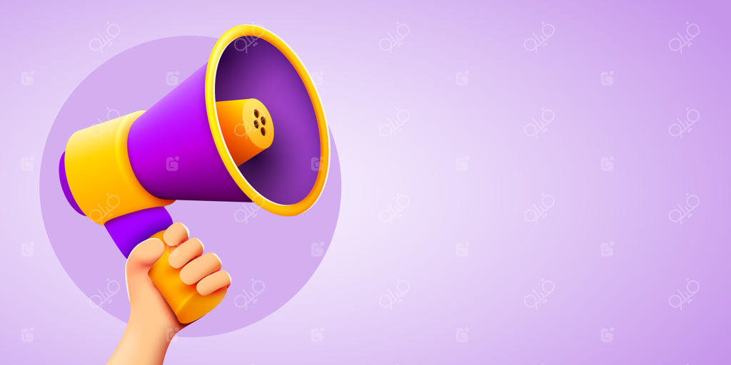 دست سه‌بعدی با بلندگوی شیپوری برای اعلام تبلیغات شبکه‌های اجتماعی