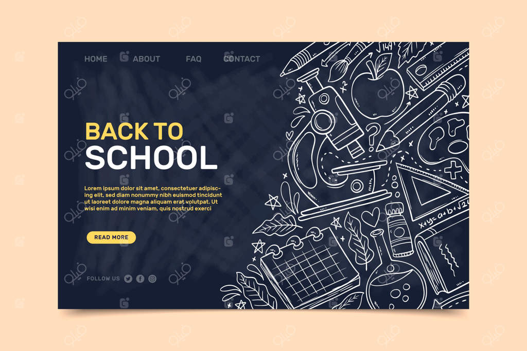 قالب صفحه فرود بازگشت به مدرسه با طرح‌های سفید