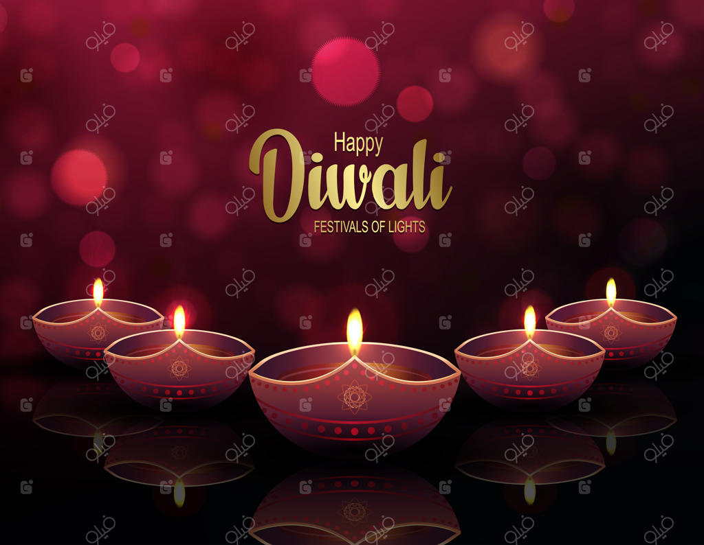 طرح موزاییکی قرمز با چراغ‌های دیوالی، جشن نور و روشنایی هند