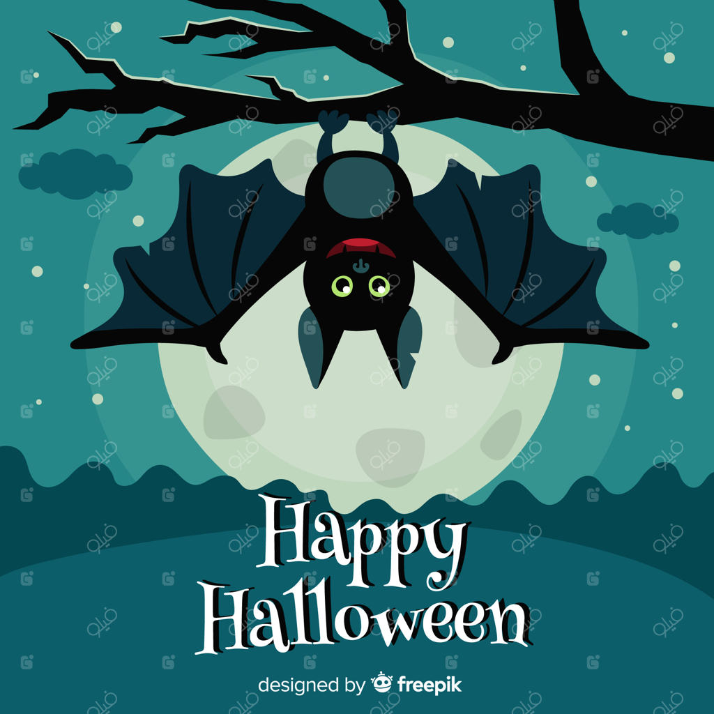 پس‌زمینه خفاش هالووین با طراحی تخت