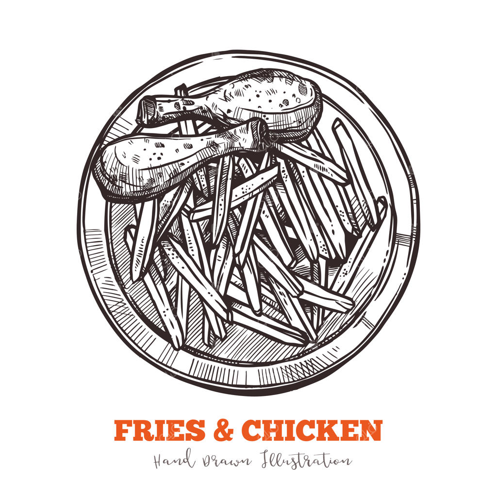 طرح سیب‌زمینی سرخ‌کرده و ران مرغ