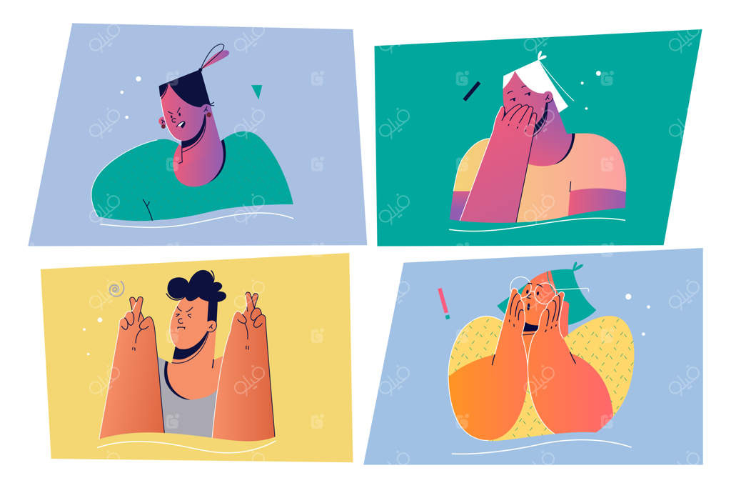 احساسات و حالت‌های چهره: مجموعه‌ای از افراد با عواطف مثبت و منفی برای چاپ