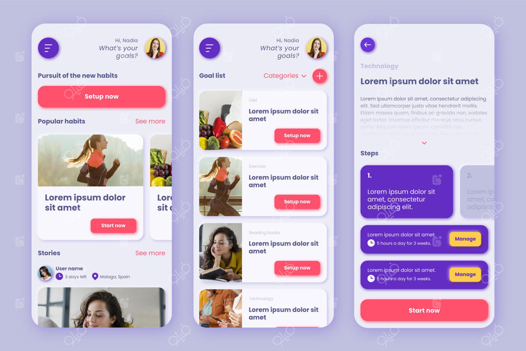 قالب اپلیکیشن ردیابی اهداف و عادات