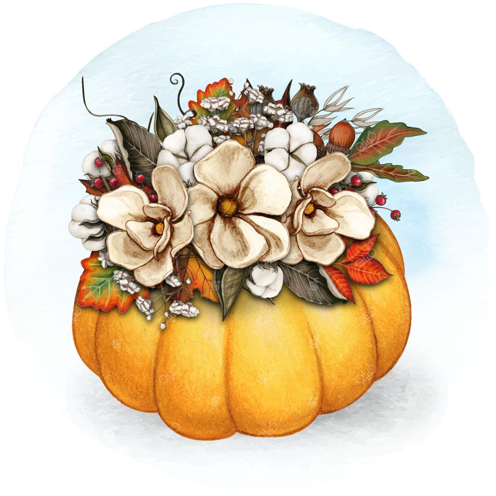 ترکیب پاییزی آبرنگی با کدوحلوایی، گل آفتابگردان و گیاهان خشک