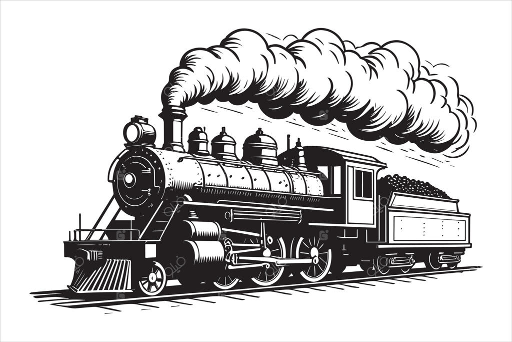 لوکوموتیو بخار قدیمی در حال حمل زغال‌سنگ با دود فراوان