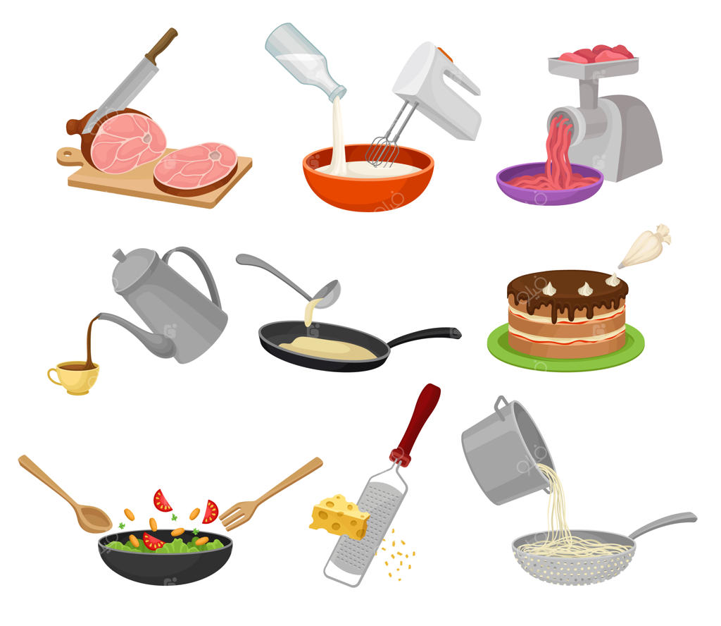 تنظیم فرایند پخت و پز. تصویرسازی بر روی زمینه سفید.